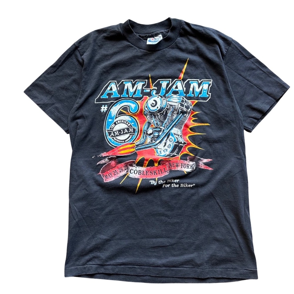 Vintage 1990 90's AM JAM Motorcycle Rally T Shirt Size Medium